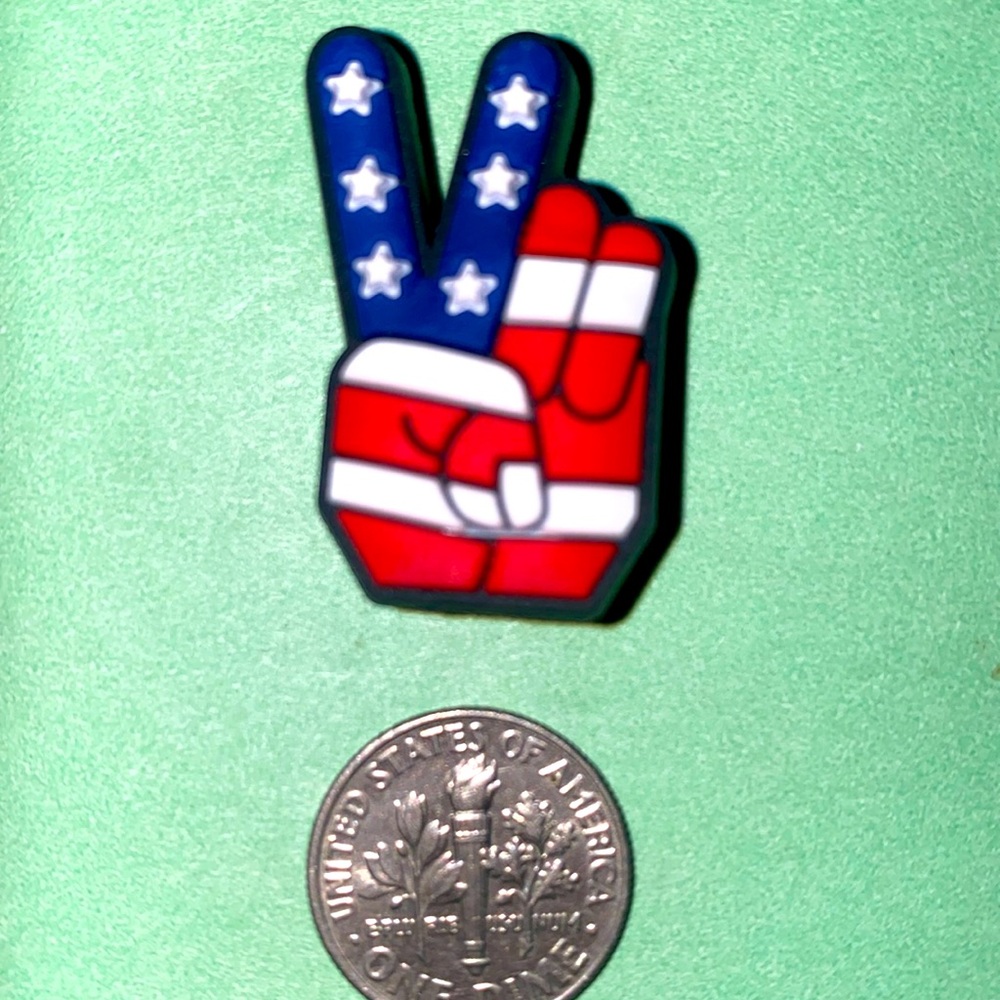 (10 for $15) Hand w/the Peace & Love ☮️ Sign w/a Flag Theme Crocs Shoes Charms